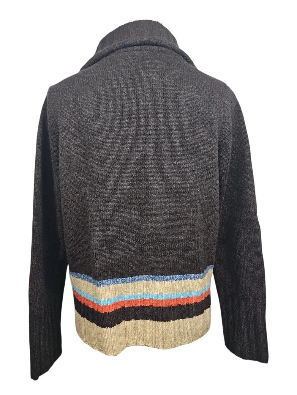 Crazy Horse 100% Wool Brown Orange Full-Zip Cardigan Southwest Fair Isle Size M